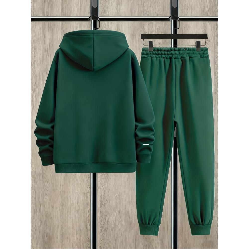 Set Casual alla Moda da Uomo in 2 Pezzi con Felpa con Cappuccio e Coulisse con Stampa Bandiera a Lettere e Pantaloni Sportivi da Esterno con Coulisse, Set Cool