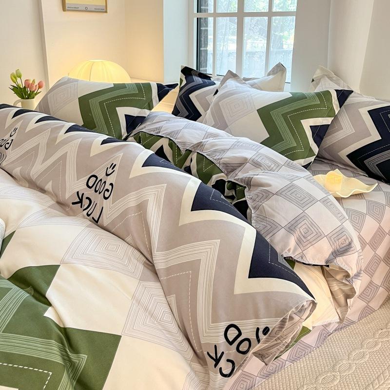 Washed Cotton 4Pcs Set, Spring And Autumn 1.8M Bed Sheet Double Quilt Set 3Pcs Home Textile