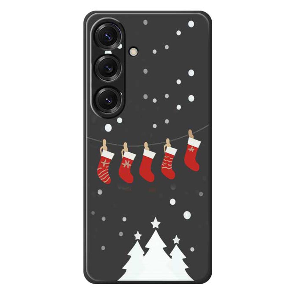 

Для Samsung Galaxy S25 Чехол Принт в виде рождественских чулок Прямой край ТПУ Задняя крышка для телефона Black