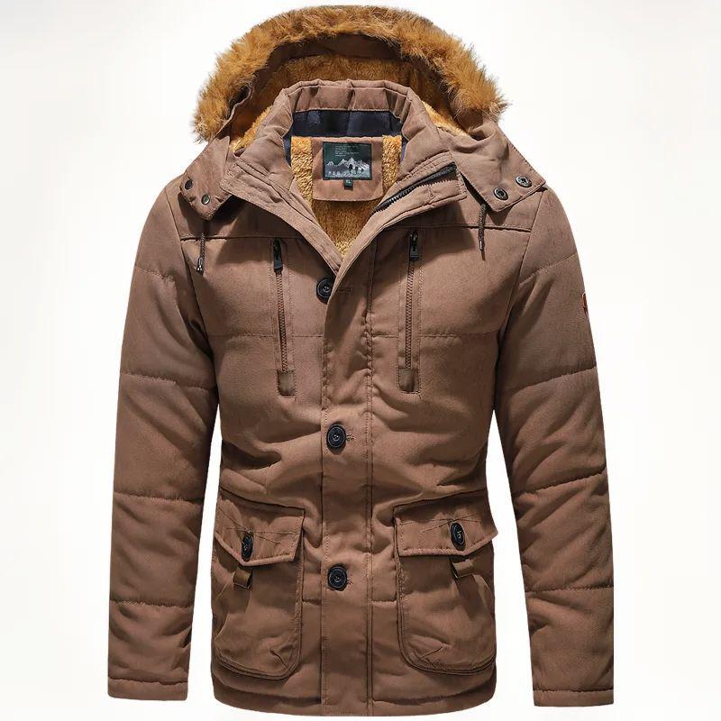 Winter 13029 Men's Mid-Length Fleece-Lined Cotton Coat, Plus Size, Multi-Pocket, for Middle-Aged & Elderly