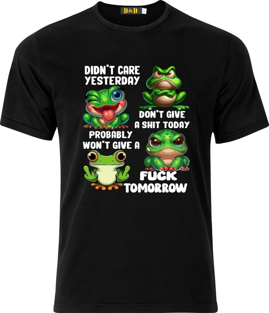 

Didn`t care Yesterday F**K Tomorrow Frog D.T.F Black Cotton Adult T shirt 2XL