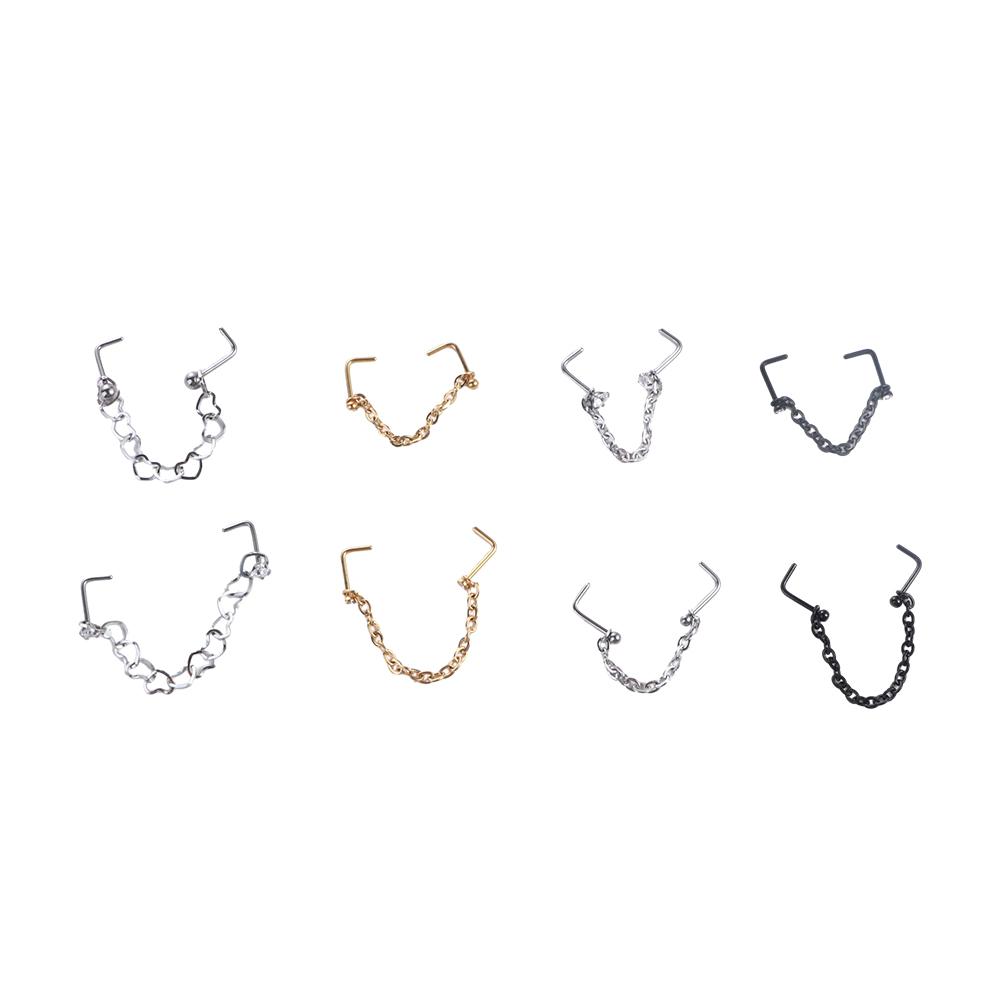 Steel Earrings Piercing Rhinestones Septum Rings Double Nose Chain Nose Piercing Ring Nose Stud