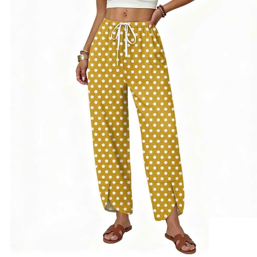 Women's Casual Wide Leg Drawstring Printed Pants with Loose Fit