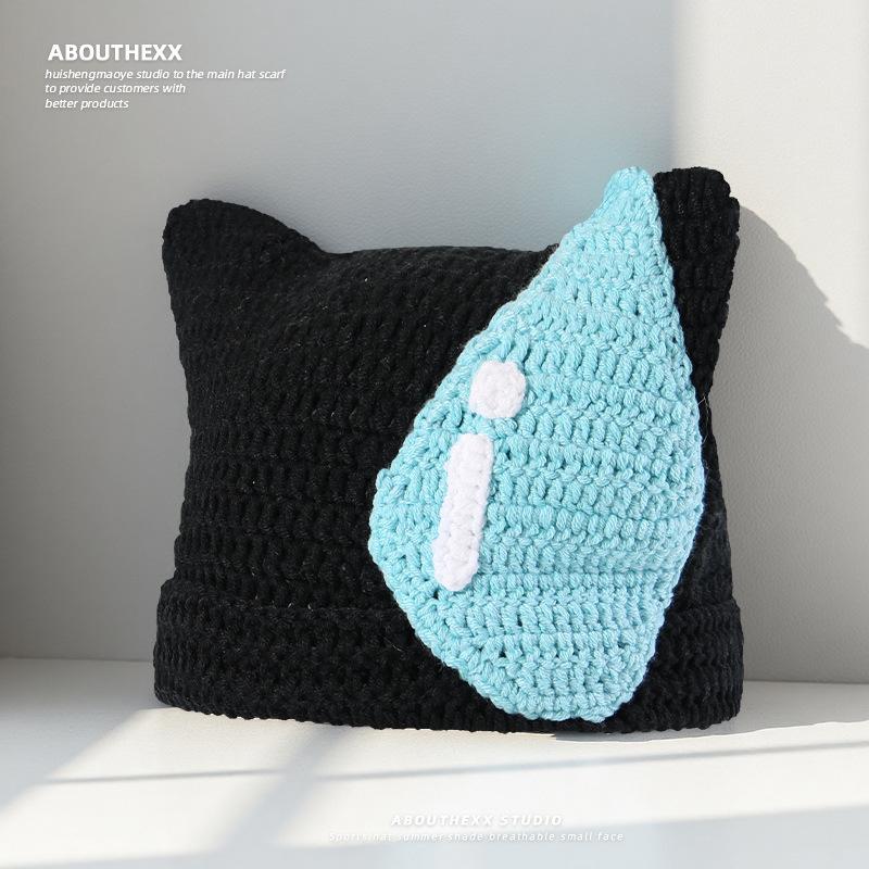 

Сладкая Милая Забавная Бессловесная Потная Шапка для Женщин Осень и Зима Теплая Защита Ушей Вязаная Шапка Универсальная Подчеркивающая Лицо Маленькая Шапка-Пуловер M（56-58cm）