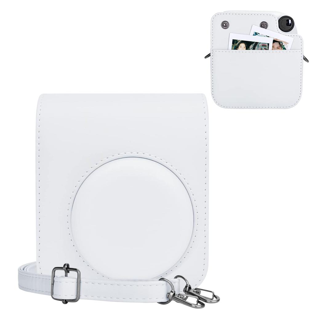 Kinokoo Instax Mini 12 Case, Fujifilm Instax Mini 12 Camera Case with Magnetic Closure and Shoulder Strap (White)