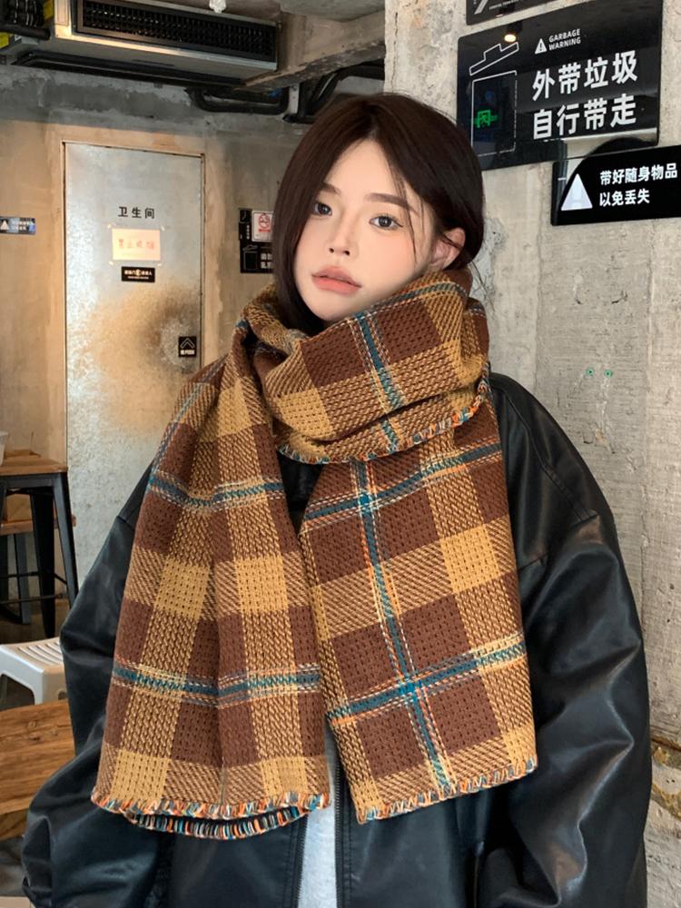 Women Winter Knitted Scarf Headscarf Ladies Men Casual Preppy Plaid Warm Scarve Mujer Male Foulard Wrap Shawl New Unisex Vintage