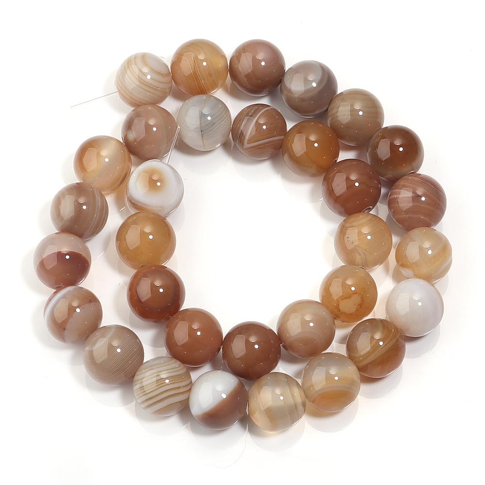 Natural Stone Beads Light Brown Stripe Agate Round Loose Bead For Jewelry Making DIY Bracelet Necklace Accessories 4/6/8/10/12mm