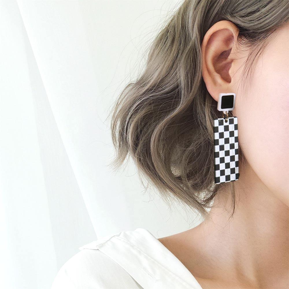 Korean Style Black White Plaid Dangle Earrings Women Earrings Ear Studs Checkerboard Earrings