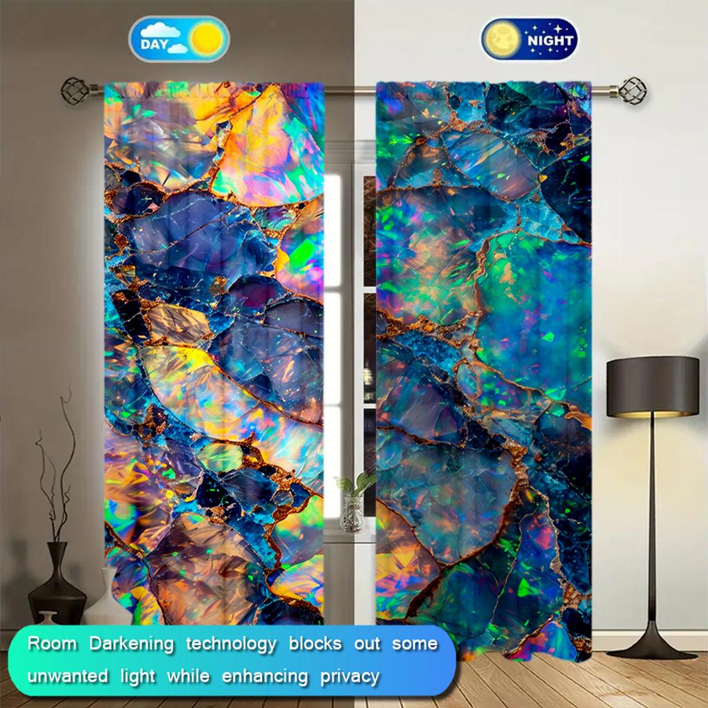 2pcs Brilliant Colored Glass Stone Printed Curtain for Home Decor - Rod Pocket Window Treatment for Bedroom   Office   Kitchen