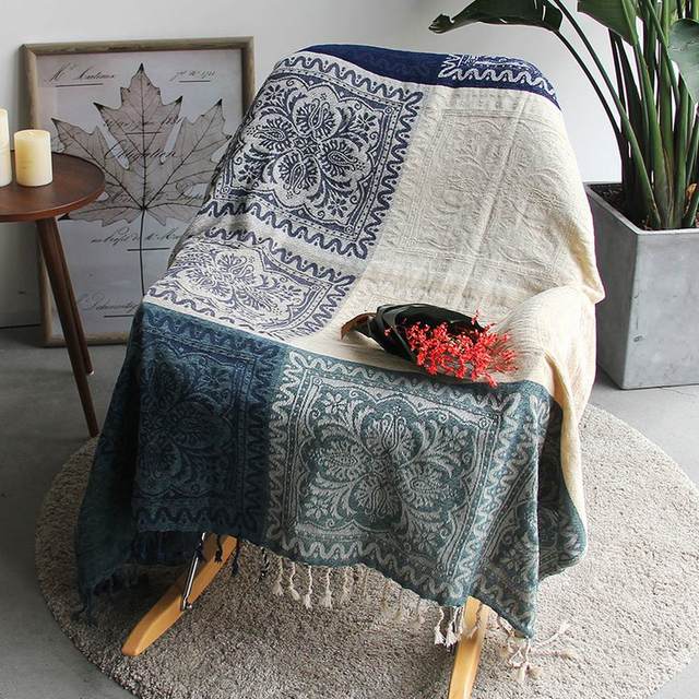 Blankets Mediterranean American Chenille Sofa Cushion Colorful Bohemian Chenille Plaids Sofa Large Cobertor Blanket With Tassel 150X190 CM