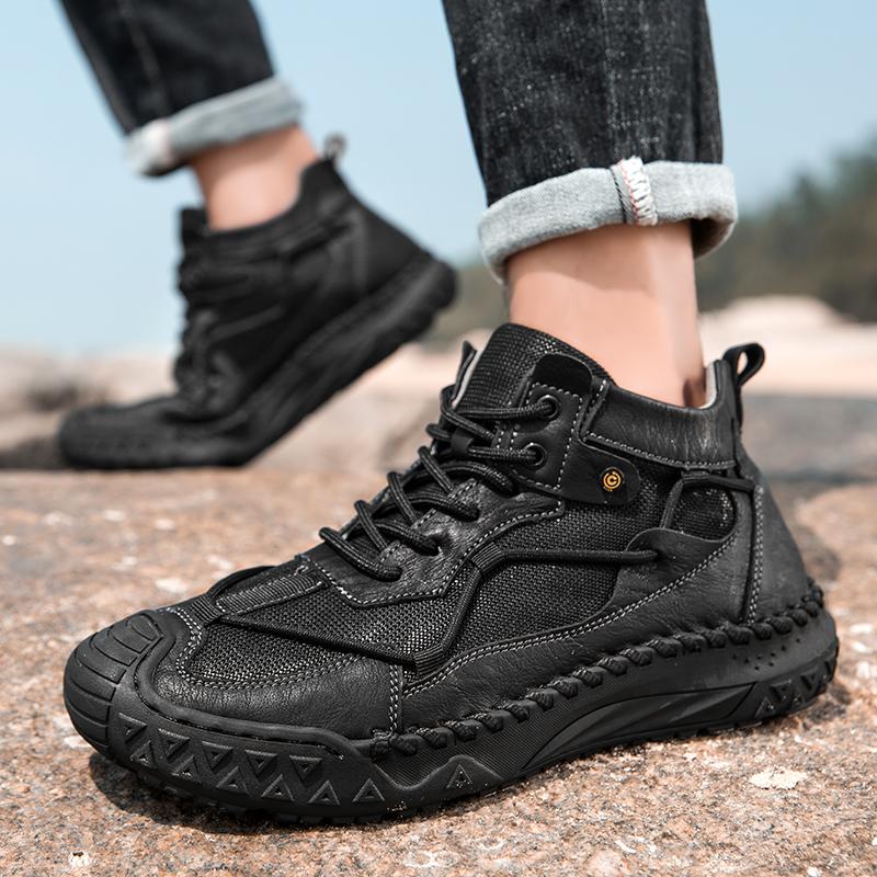 Men's Leather Casual Shoes Handmade  Soft  Working Shoes Leather Ankle Boots Large Size Driving Moccasins Shoes