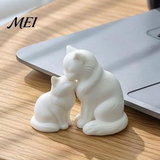 Minimalist Desk Accessories 3D Printed Cat Figurine, Cute Mother And Baby Kitten Statue, Weighted Desktop Figurine Animal Ornament for Home,