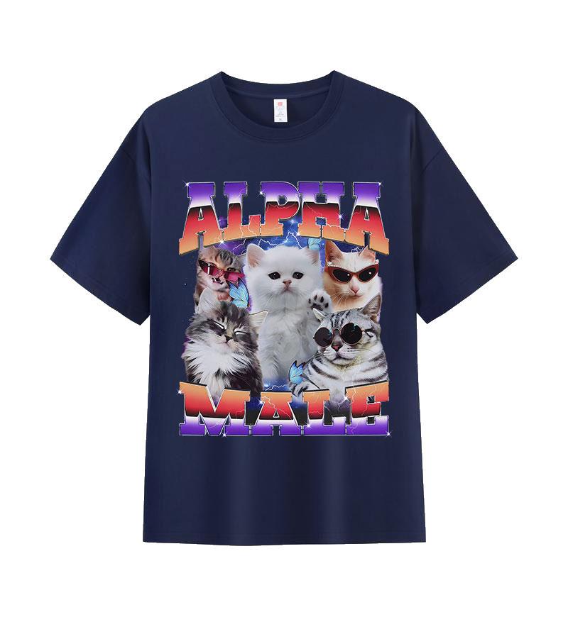 Alpha Hane Kattunge Rolig Meme Humor Grafisk T-shirt Herr Dam Vintage Överdimensionerad Bomulls-T-shirt Lös Rundhals Kortärmad T-shirts