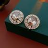 Silver Needle Diamond Round Stud Earrings Court Style Light Luxury Exquisite Earrings Design Sense Niche Earrings