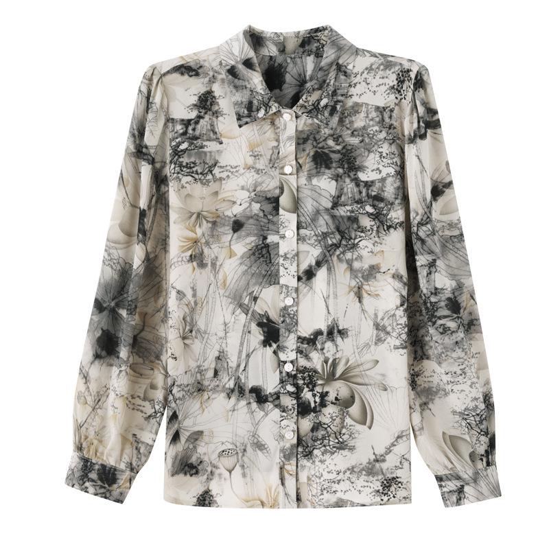Women's Autumn High-End French Silk Print Blouse - Chic & Unique