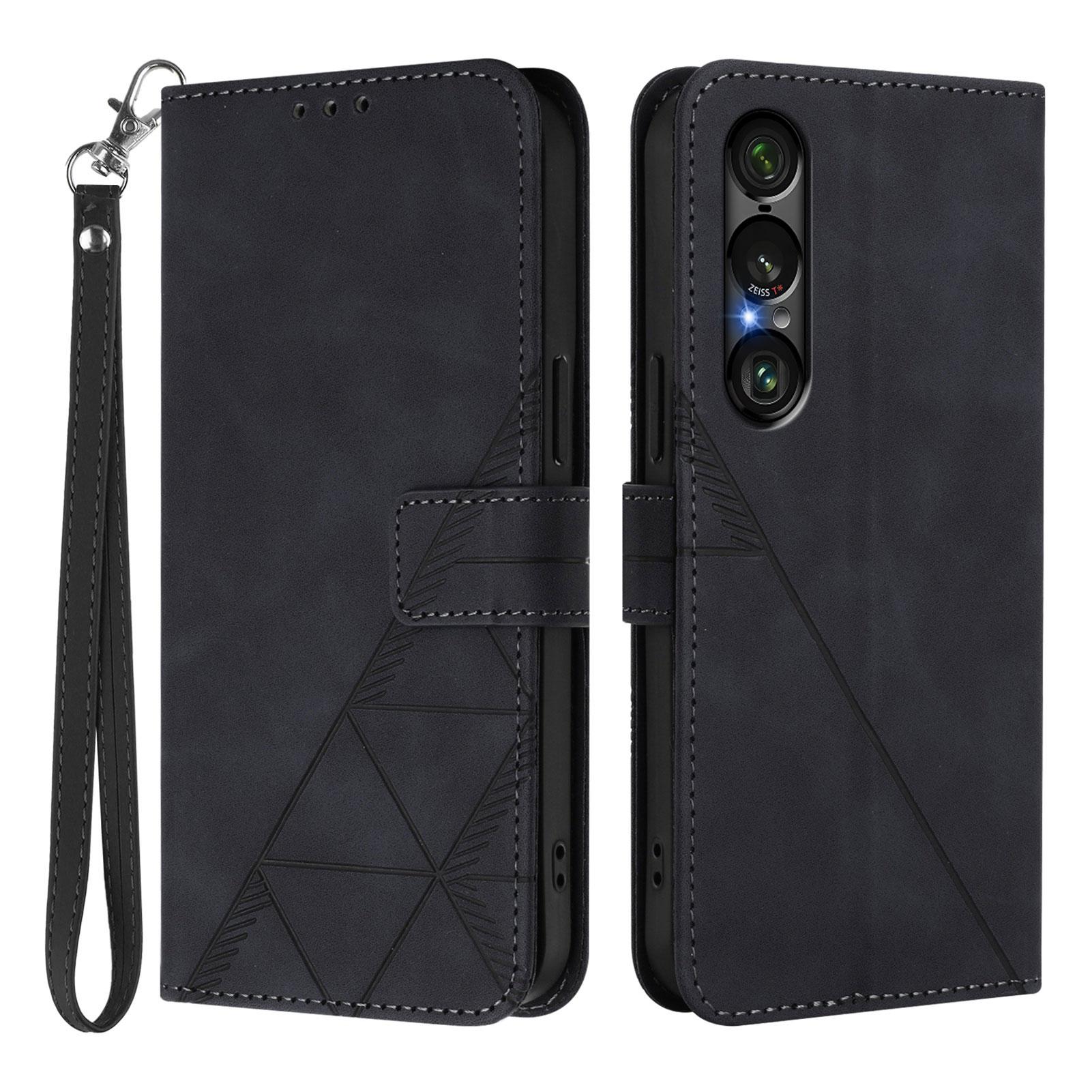 

For Sony Xperia 1 VII Leather Case with Hand Strap Wallet Stand Phone Cover Black