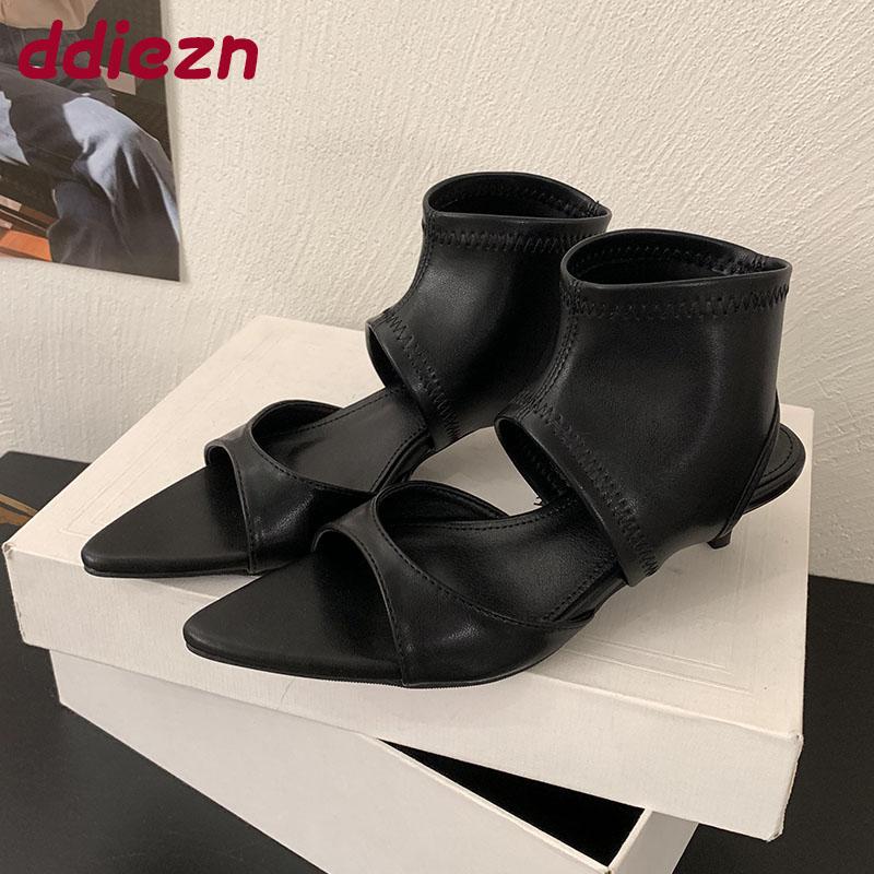 Fashion Open Toe Footwear Low Heel Modern Women Ankle Booties Shoes Fashion Stretch Female Heeled Sandals Boots Shoes For Ladies Black