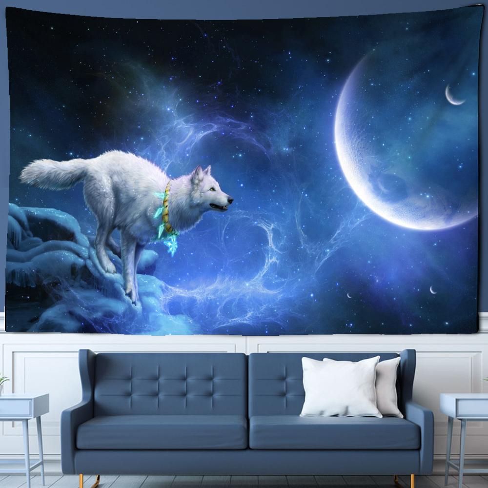 Fantasy Wolf Tapestry Wall Hanging Animal Aesthetic Room Decoration Bohemian Psychedelic Mandala Home Dormitory Wall Decoration