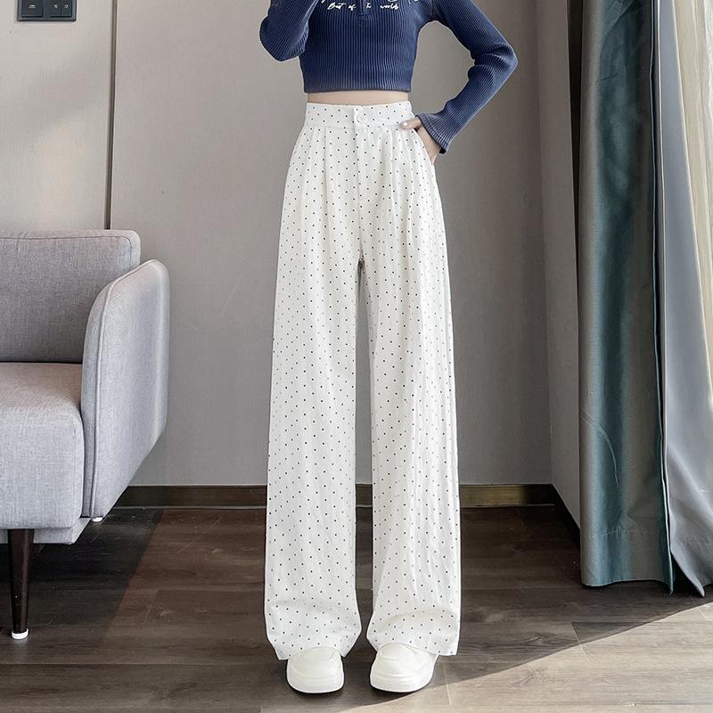 Vår og Sommer Ny Prikkete Dress Vide Ben Bukser Dame Løse Franske Lave Hverdagslige Bukser