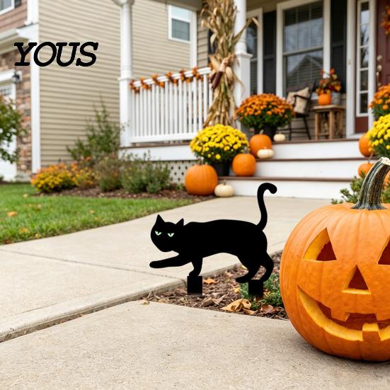 Spooky Outdoor Silhouette Halloween Garden Stake, Black Cat Yard Sign with Glow-in-the-dark Stakes Eyes, Waterproof Ghost for Lawn Pathway Decoration