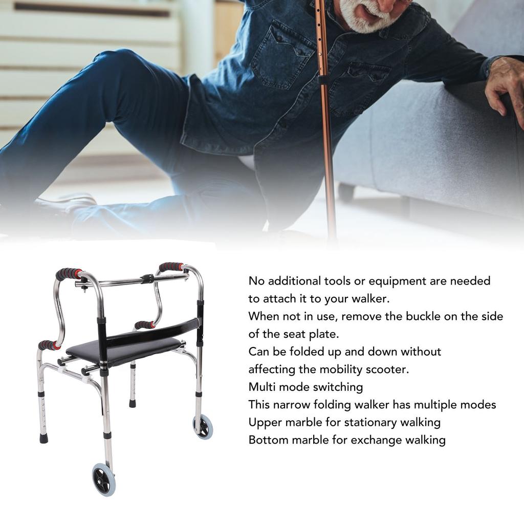 Stand Assist Folding Walker Stainless Steel Walking Aid Height Adjustable Front Wheeled Walker for The Elderly
