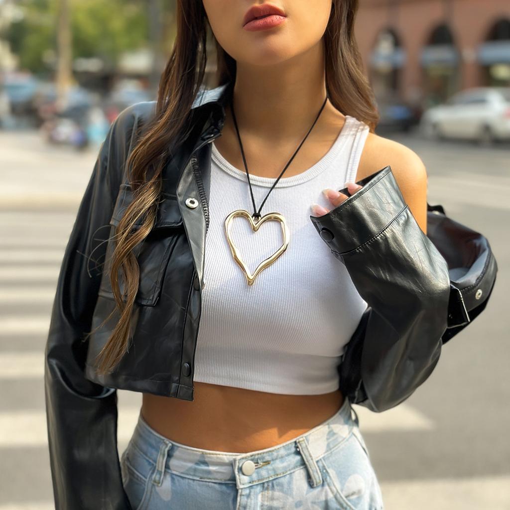 Personalized Irregular Heart-shaped Hollow Pendant Necklace Female, Simple Geometric Round Necklace, Jewelry