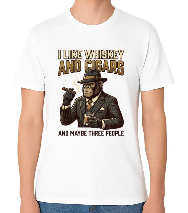 I Like Whiskey and Cigars Funny Quote Unisex T-Shirt Humour Graphic Tee XS
