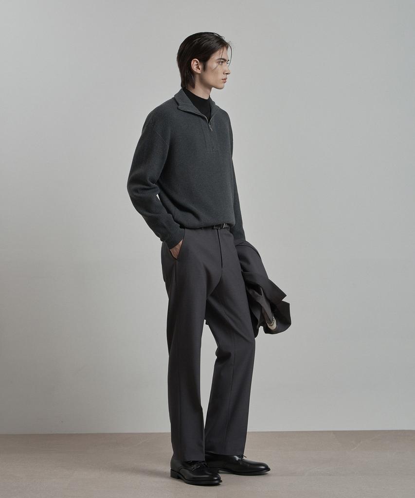 WORK ON BODY OFF Ruga Semi-Overfit Half Zip-Up Knit [Charcoal]