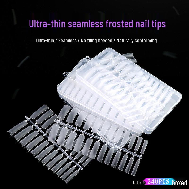 Seamless Frosted Nail Extension Tips - Super Thin, 240pcs Full & Half Cover Wearable False Nails