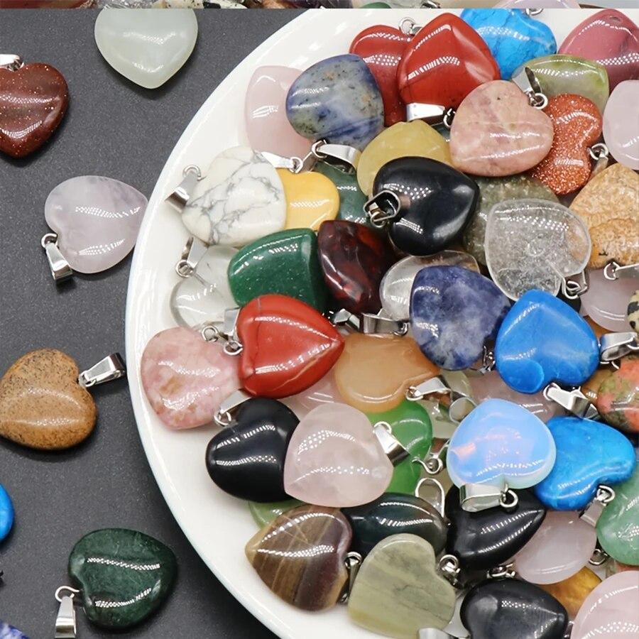 10pcs Natural Stone Crystal Heart Pendants Exquisite Jewelry Accessories In Mixed Colors Crystal Healing Stones for Diy Jewelry