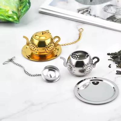 Sieb für Kräuter-Gewürz-Teezubehör Zeremonie-Zubehör Gold Teekannenförmiger Edelstahl Losblatt-Tee-Infuser Wiederverwendbarer Tee