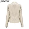 BITCED Studded Fashion Stand Collar Leather Jacket for Women - Solid Colour Spring/Autumn Outerwear - Studded Leather Jacket