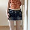 American Retro Embroidered Double Waistband Denim Skinny Skirt Shorts - Spring 2026