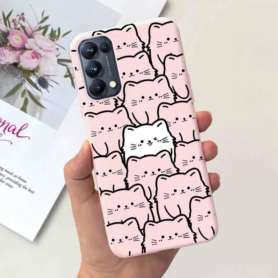 For OPPO Reno5 Pro 5G 4G Reno5 Phone Case Reno 5 5Pro CPH2201 CPH2145 Cute Cat Cartoon Candy Color Soft Silicone TPU Back Cover
