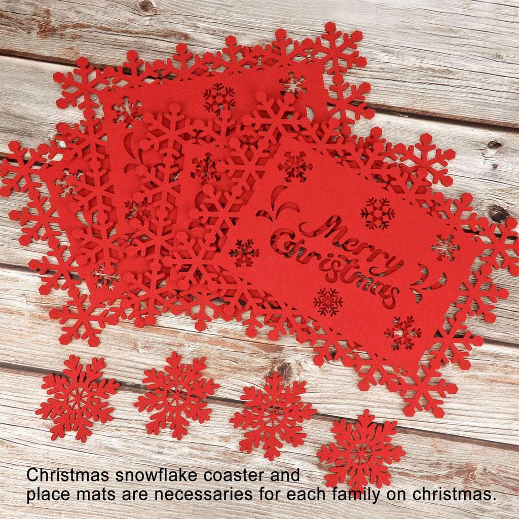 12Pcs Festival Felt Table Mats Heat Resistant Placemats for Christmas Dining Elegant Snowflake Shaped Tableware Mats