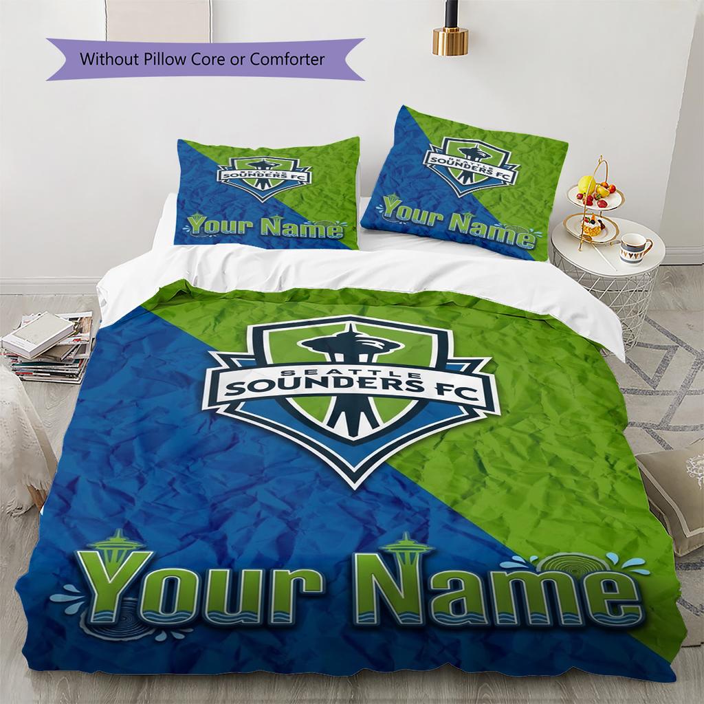Name Custom Seattle Sounders FC Pattern Bedding Set Quilt Cover Pillowcase Home Decor Gift (1 * Duvet Cover + 2 * Pillowcase, Without Core)
