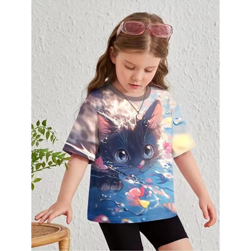 Childrens Clothing Girl Clothes Short Sleeve Girl T-Shirt Cartoon Animals 3D Print Casual O-Neck Girl Top Tee Kids Summer Clothes
