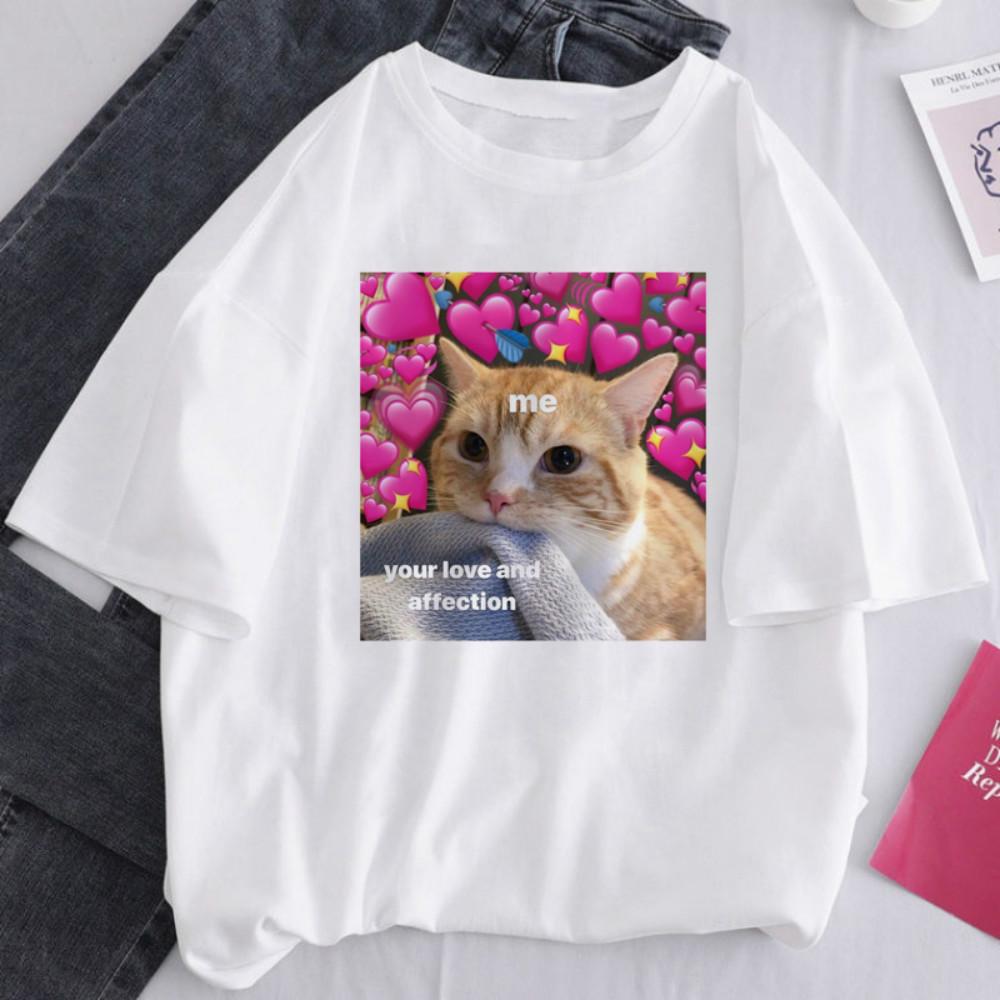 

Корея Ulzzang Cat любит животный принт Симпатичный летний короткий рукав Топы Футболка Casual Fun Spoof Love футболка
