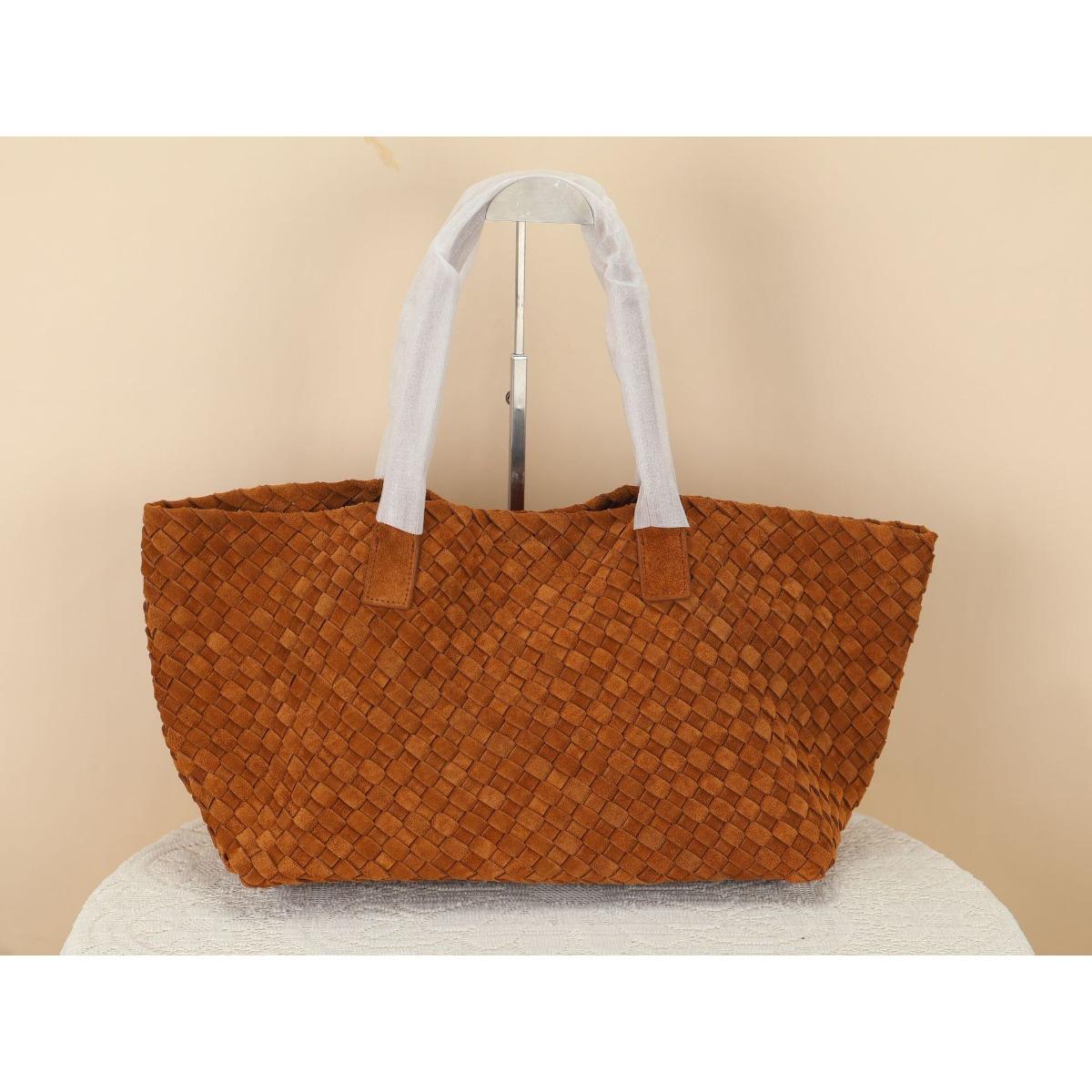 

2025 Genuine leather cross-border woven vegetable basket, suede matte cowhide tote large capacity underarm hand-held large bag women 37cm*18cm*24cm
