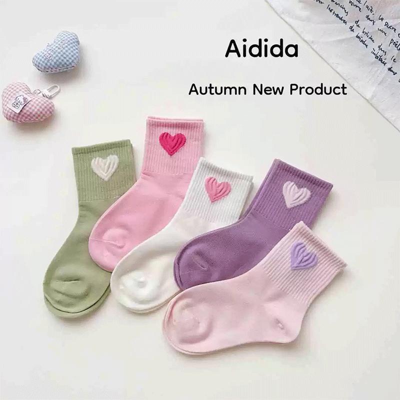 5 Pairs Girls Mid-Calf Socks 1-14 Years Quick-Dry Polyester High Elasticity Anti-Wrinkle Athletic Non-Slip