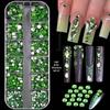 Light Green Mixed Rhinestones - 12-Grid Box of Various Sizes for DIY Nail Art Decorations