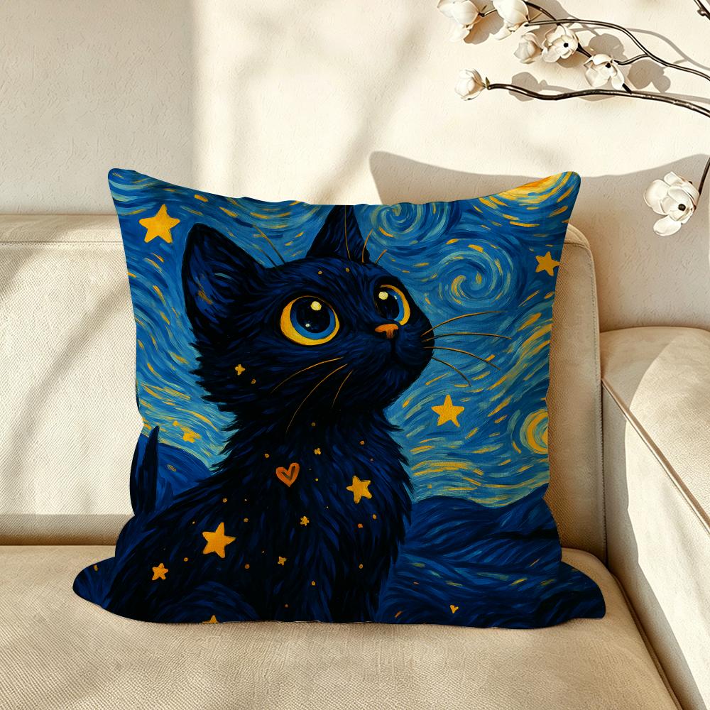 Art Van Gogh Irises BBlack Cat Cushion Cover Pillow Case Antidustmite Pillowcase Silky Short Plush Sofa Cushion Cover hot