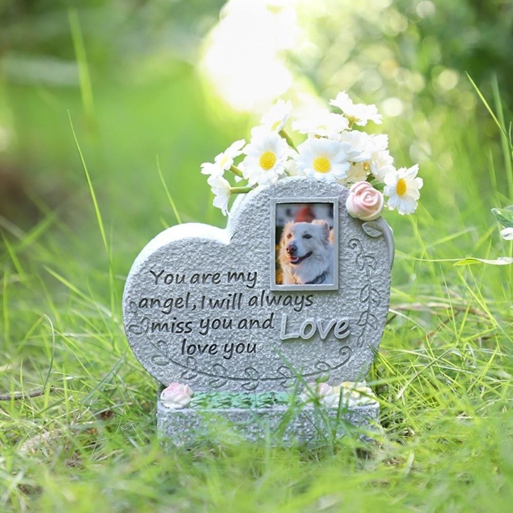 Photo Frame Design Pet Memorial Stone Waterproof Resin Pet Tombstone  Lawn Garden