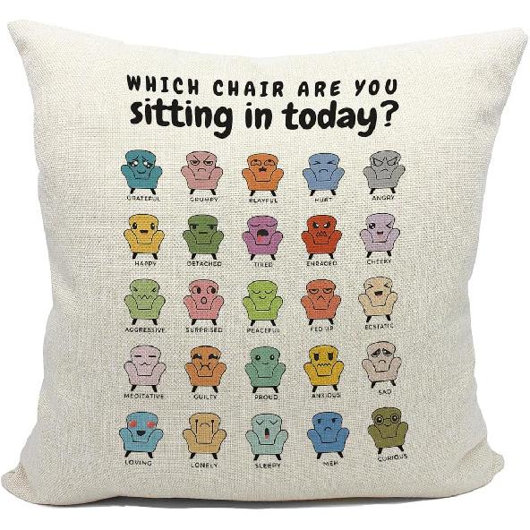 feelings pillow,mental health throw pillow, Pillow Covers 18x18,Counseling Office Must Haves Throw Pillow Linen Cover for Sofa Couch ,Classroom Color-4