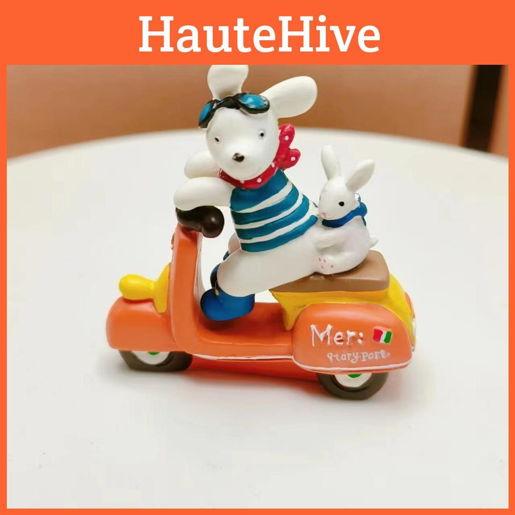 Resin Cartoon Dog Rabbit Figurine Ride Motorcycle For Home Office And Party Gift