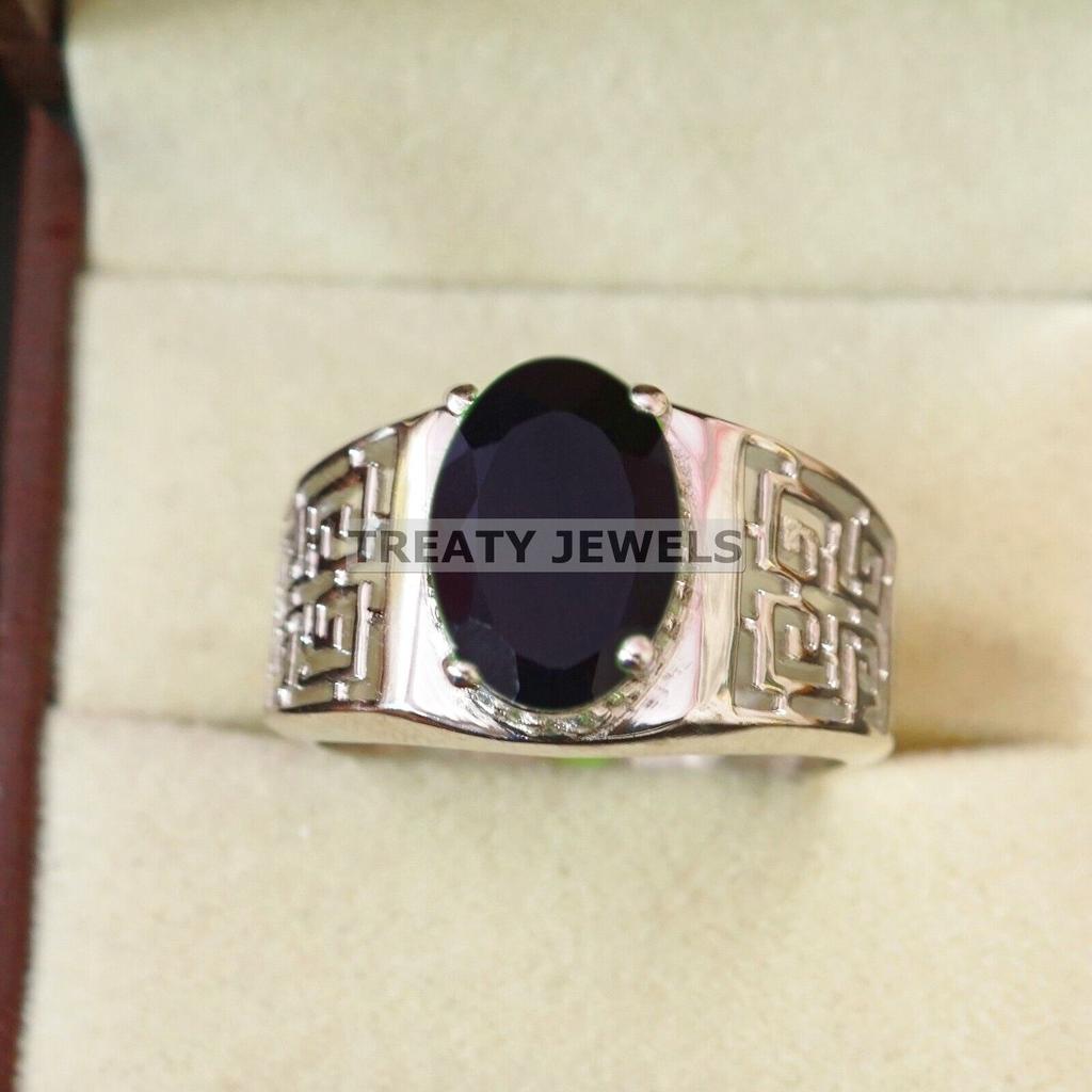 Black Onyx Oval Cut Gemstone With 925 Sterling Silver Ring For Men's #A815 JL375666906487