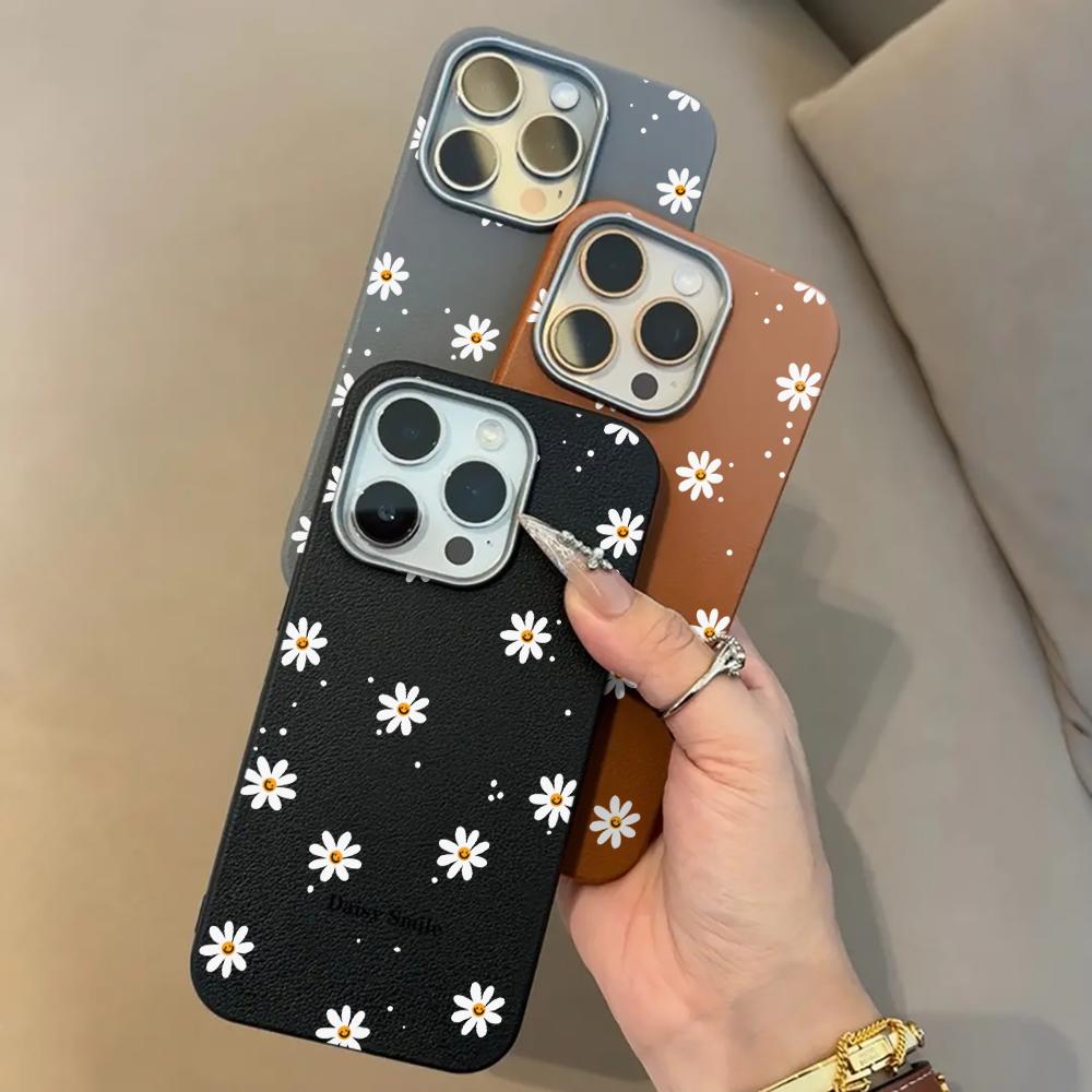Daisy Flower ShockProof Phone Case For Samsung Galaxy A16 A35 A54 A55 5G S21 S22 S23 FE S24 Plus S25 Ultra Leather Texture Funda