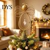 Holiday Seasonal Home Decor Angel Christmas Tree Topper, Gold Glitter Metal Wire Crown Decorative Accents Ornament for And Indoor Decorations