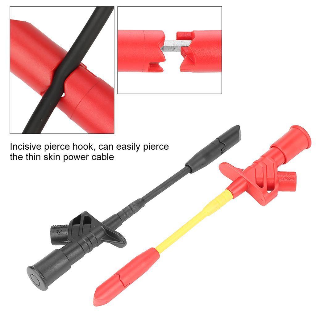 P5005 2pcs Fully Insulated Quick Piercing Test Needle Hook Multimeter Testing Probes 4mm Socket