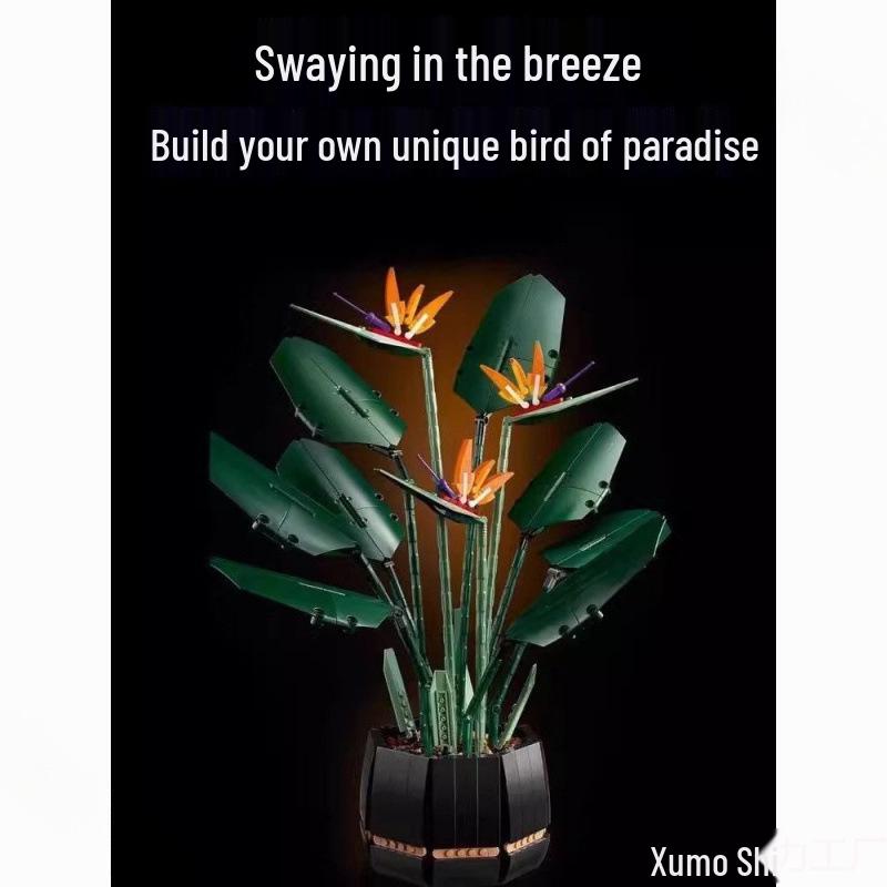 LEGO-Compatible Flower Bouquet & Bird of Paradise Building Blocks: Elegant Living Room Decor and Gift for Men, Women, and Couples